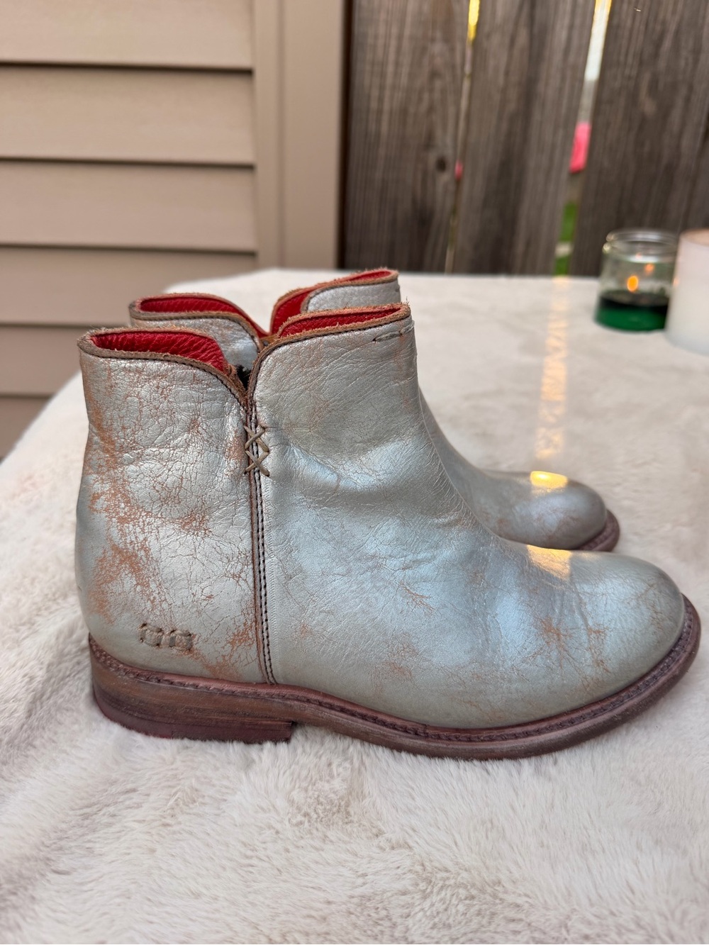 BED|STU Metallic Silver Leather Boots Size 6.5